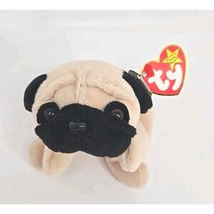 1996 Ty Beanie Baby "Pugsly" Retired Tan Pug Dog BB30